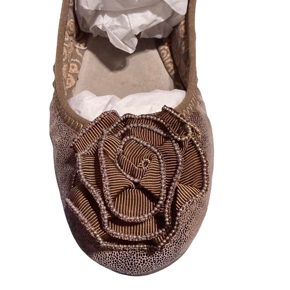 Lindsay Phillips Liz Ballet Flats Metallic Bronze Leather Rose Embellishment 6.5 - Picture 16 of 16